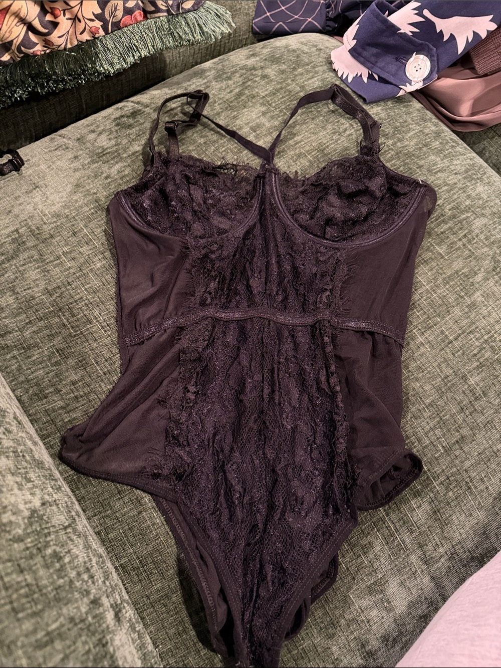 Fashion Nova Black Lace-Front Bodysuit Teddy